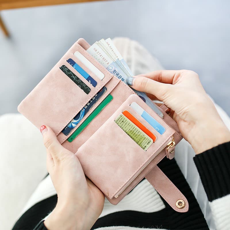 Multifunctional Korean-Style Fashionable Women's Wallet: Tri-fold Handbag with Multiple Card Slots, Matte Finish, Versatile, Short Design, Coin Pocket