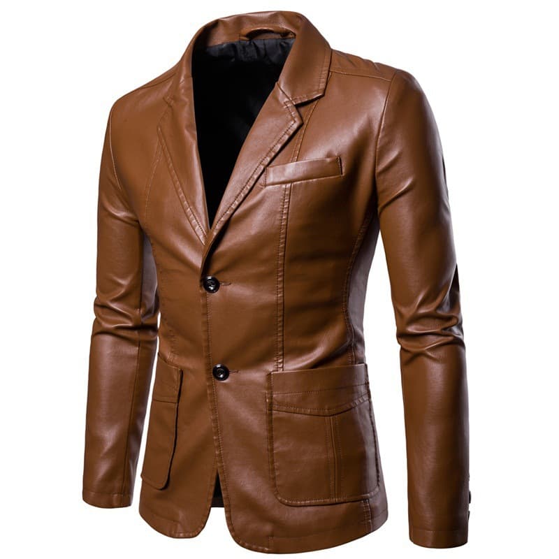 Men's Slim-Fit PU Blazer | Notched Lapel, Single Button, 3 Colors, photo 8