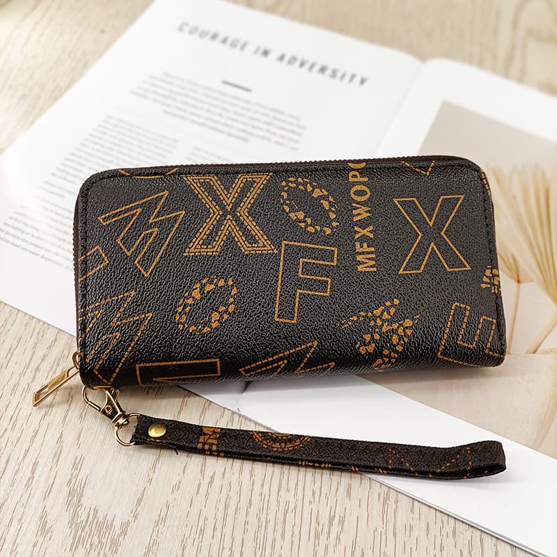 Enfa Women's Long PU Leather Wallet – Letter Print, Zip Closure, Large Capacity Clutch with Wrist Strap, photo 9