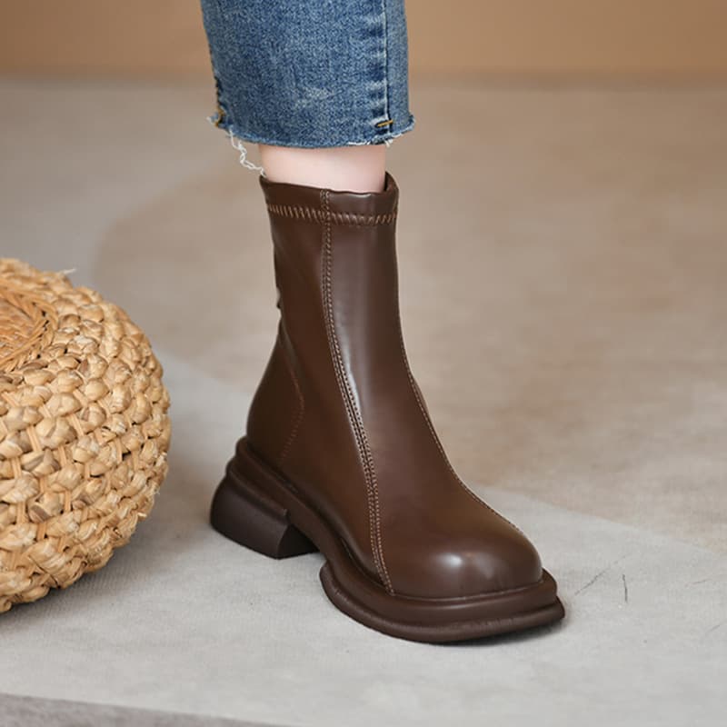 Women's Chunky Heel Ankle Boots – Back Zip, Round Toe, Wear-Resistant Rubber Sole, Fall/Winter, photo 4
