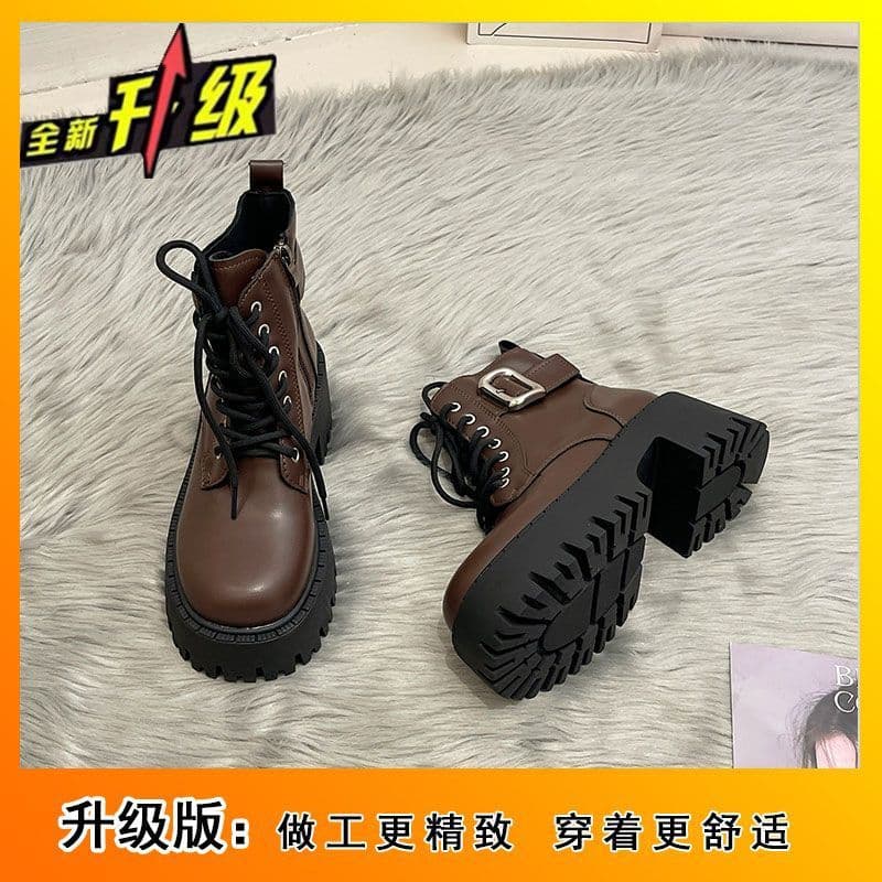 British-Style Dr. Martens Boots: 2024 New Fall/Winter Collection—Thick-Soled, High-Heeled Women's Brown Boots—Best-Selling Short Boots for Petite Women, photo 6