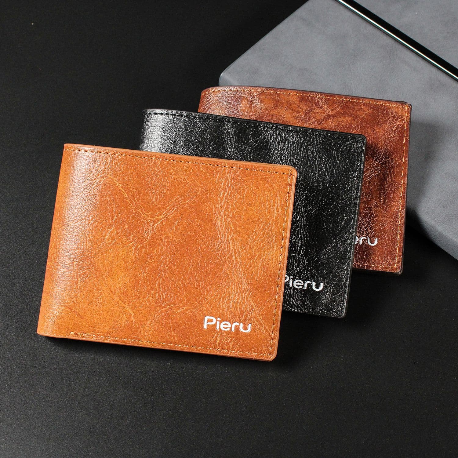 Pieru Men's Bi-Fold Wallet – PU Leather, Palm Print, Multifunctional Coin Purse, Black/Brown/Coffee, photo 4