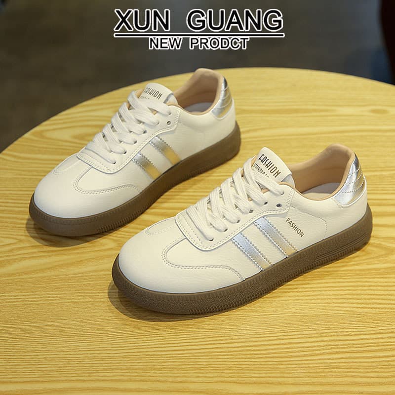 Genuine Cowhide Forrest Gump Sneakers for Women – 2025 Breathable White Casual Shoes, Silver & Black, photo 4