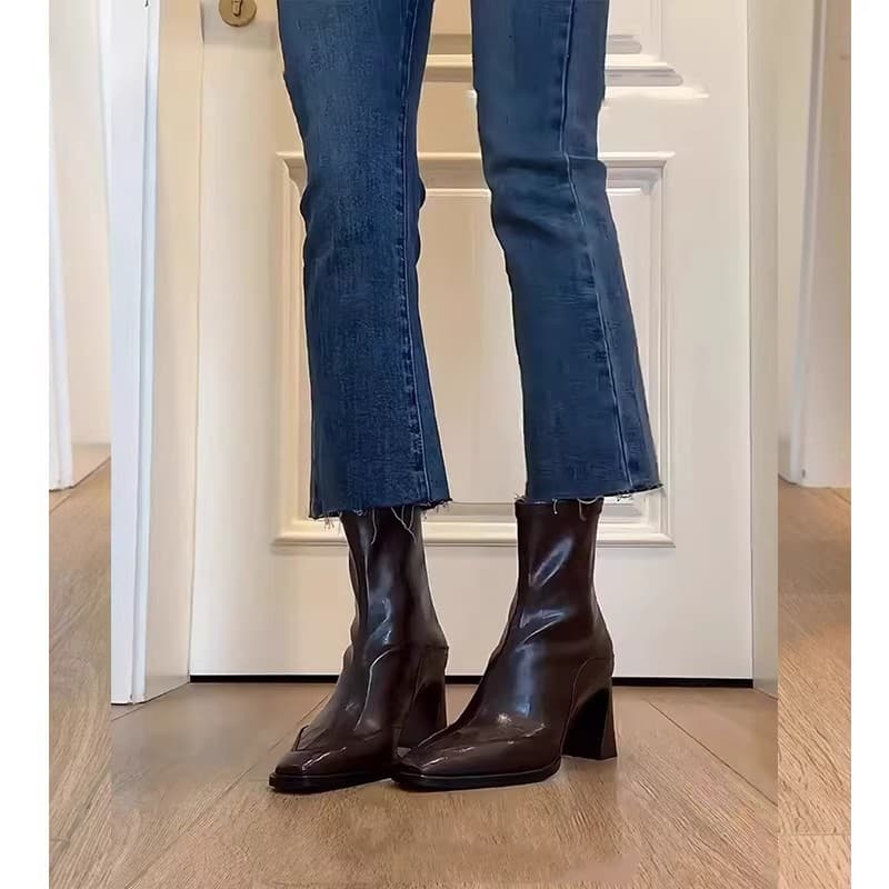 Short Mid-Calf Boots, High-Heeled Square-Toe Slim Boots, Women's Short Boots, Chunky-Heeled Retro Dr. Martens, British-Style Short Boots, photo 2