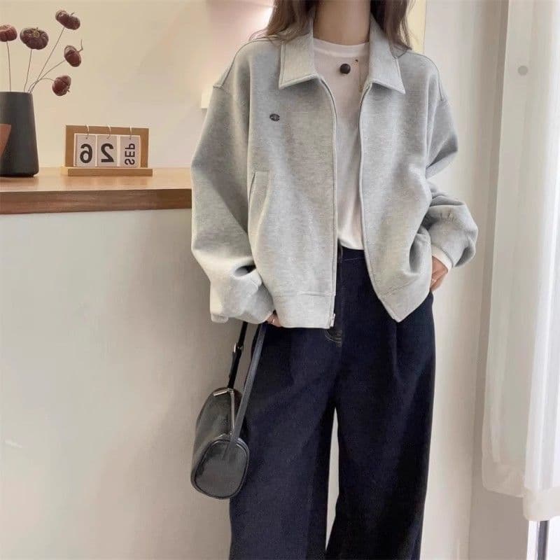 2025 Fall Women's Collared, Straight-Shoulder Sweatshirt Jacket—Spring Plus-Size, Fashionable, Slimming, European-Style New Arrival Jacket/Cardigan Top, photo 6