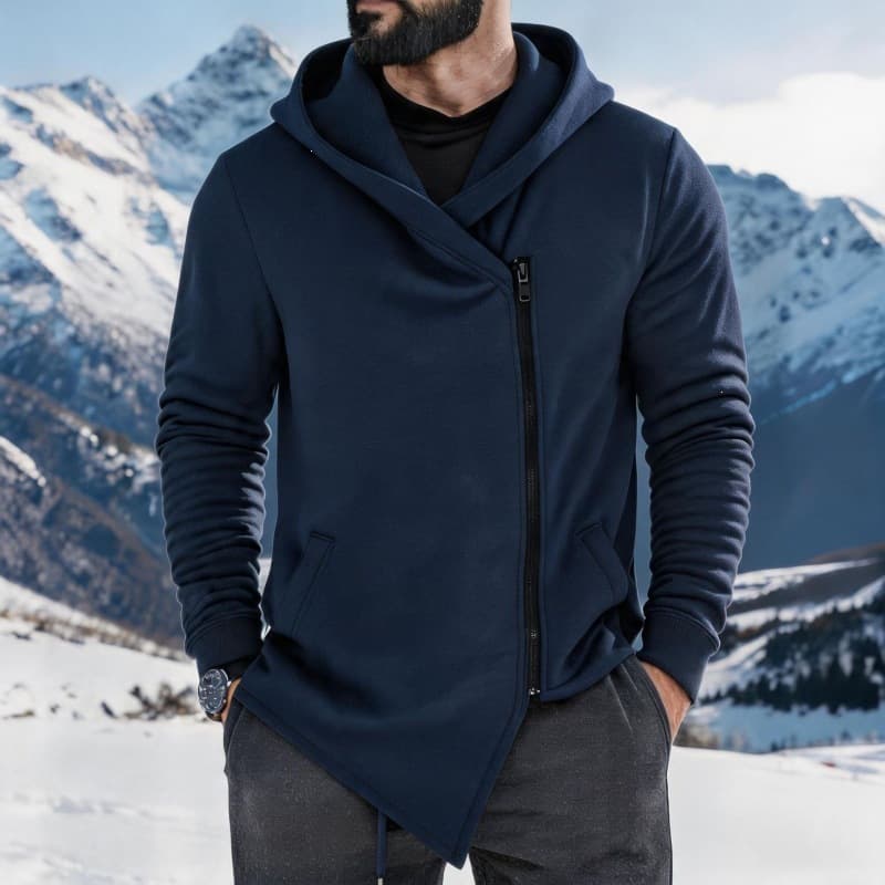 2026 New Arrival Cross-Border Men's Fleece-Lined Diagonal-Zip Sweatshirt: Men's Fall/Winter Casual Hooded Oversized Jacket, photo 6