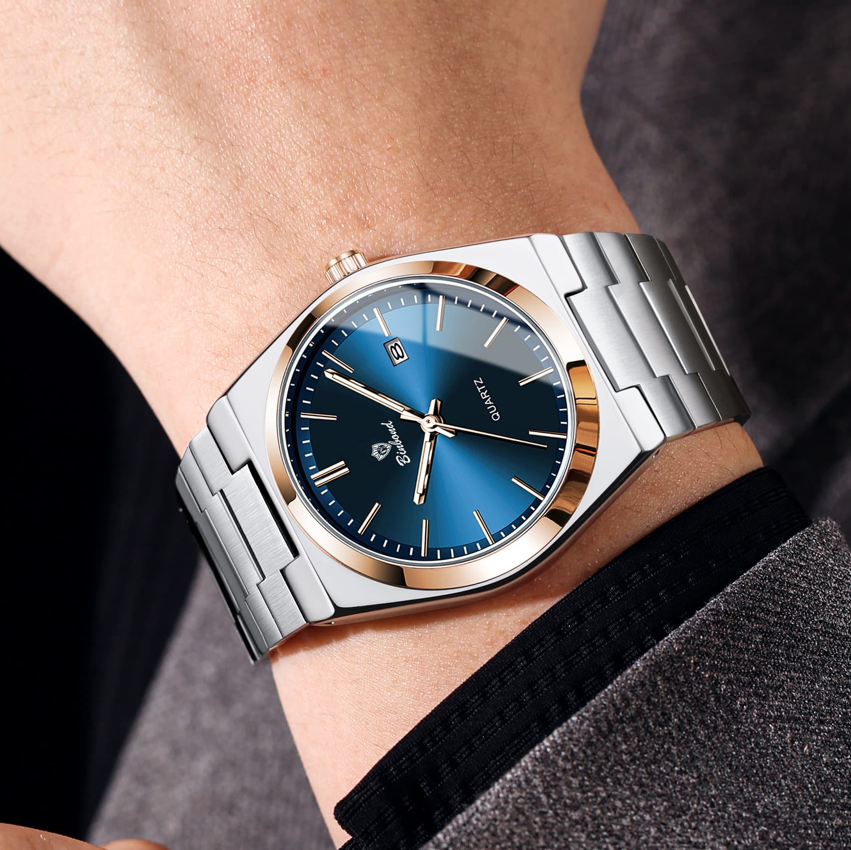 BINBOND Ultra-Thin Men's Quartz Watch – Water-Resistant, Luminous, Stainless Steel Business Watch, photo 3