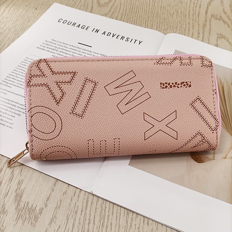 Enfa Women's Long PU Leather Wallet – Letter Print, Zip Closure, Large Capacity Clutch with Wrist Strap, photo 8