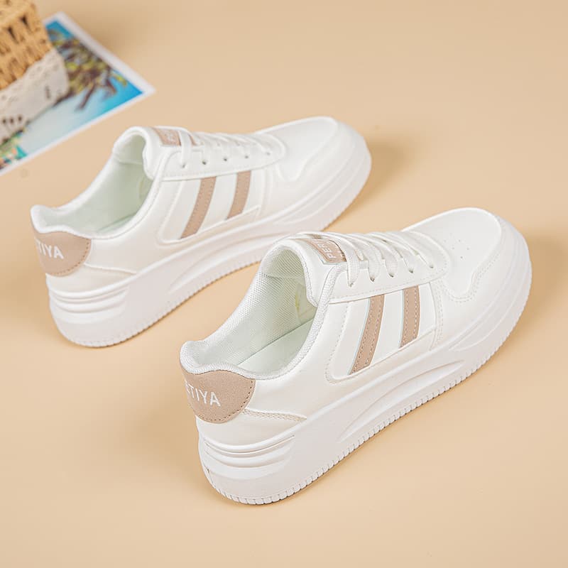 Women's Chunky Sole Sneakers – Lightweight, Non-Slip, Korean-Style Casual Shoes in White, Brown & Blue