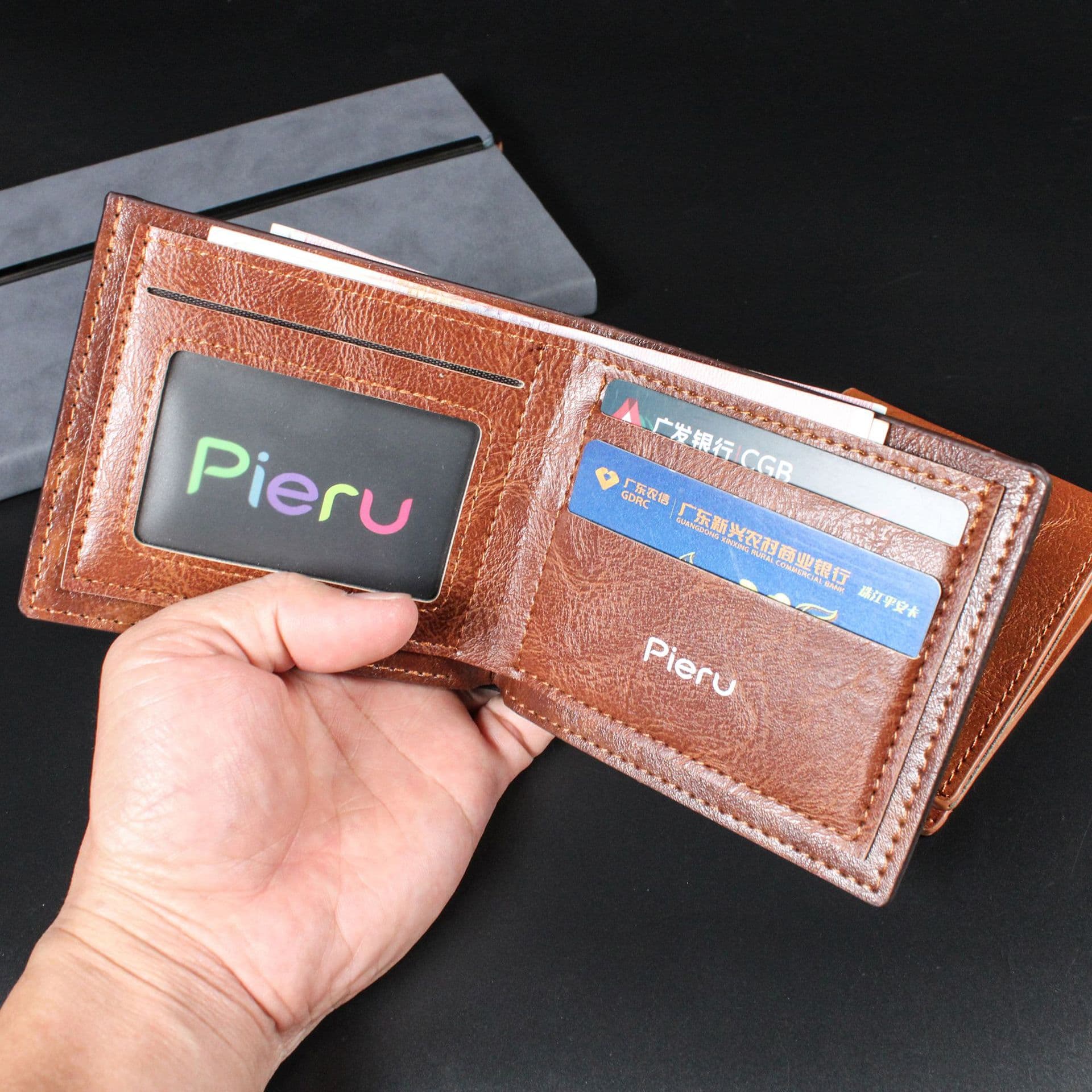 Pieru Men's Bi-Fold Wallet – PU Leather, Palm Print, Multifunctional Coin Purse, Black/Brown/Coffee, photo 2