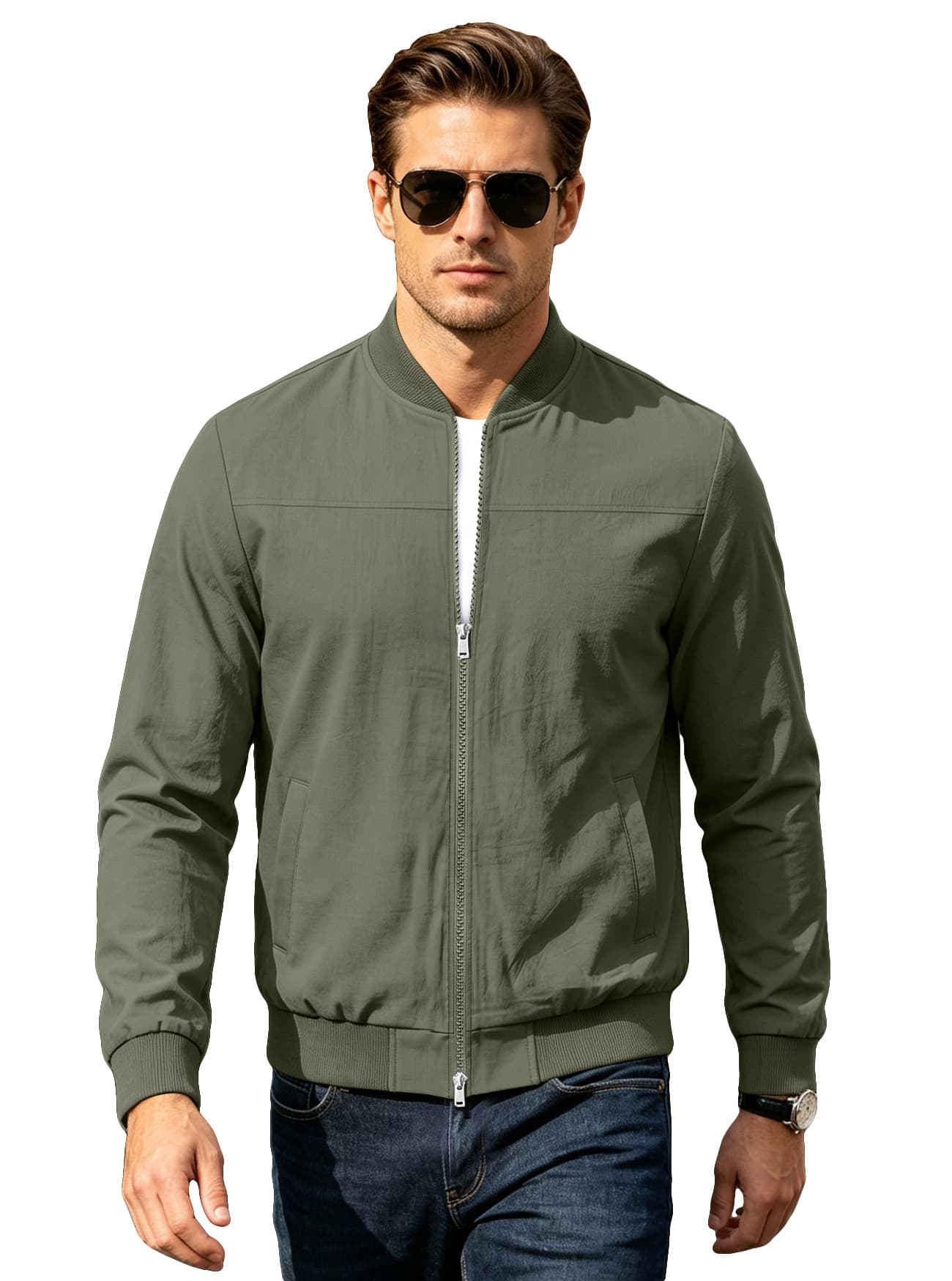 Cross-border AliExpress Men's American-Style Solid-Color Baseball Jacket with Zipper Side Pockets, Aviator Jacket, Outdoor Sports Jacket, photo 6