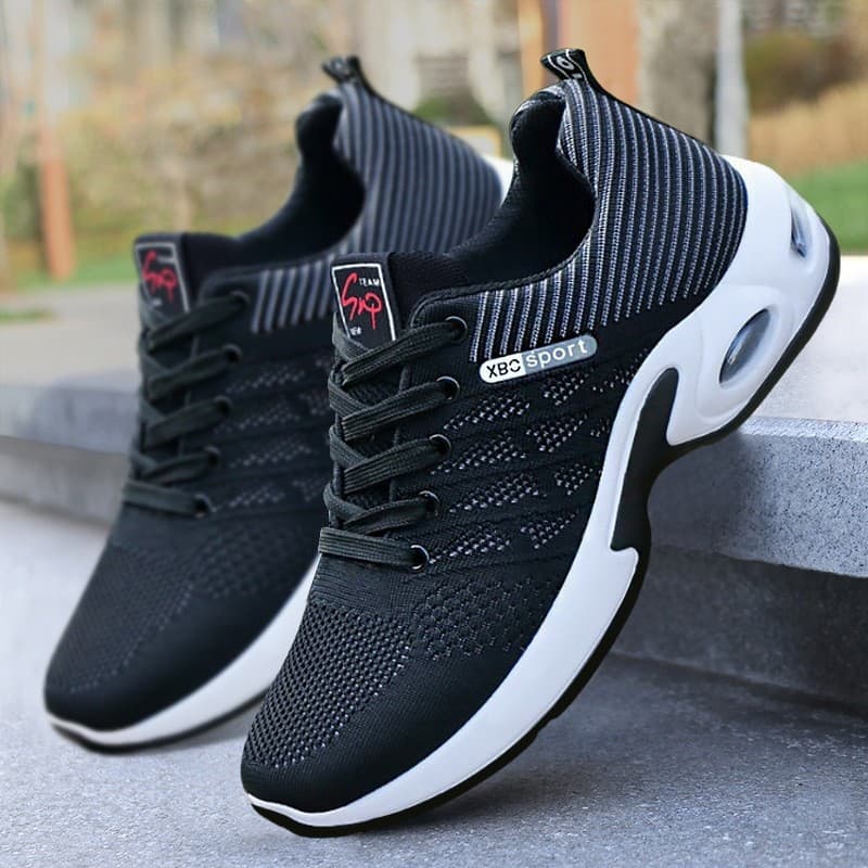 Men's Breathable Knit Running Sneakers – Lightweight Lace-Up Athletic Shoes in Large Sizes, Odor-Resistant, Multiple Colors