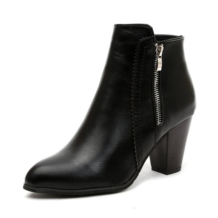 Sizes 35–43: Cross-Border Plus-Size Women's Boots—European-Style Pointed-Toe Chunky-Heel Side-Zip Dr. Martens-Style High-Heel Ankle Boots, Plus-Size Women's Shoes, photo 4