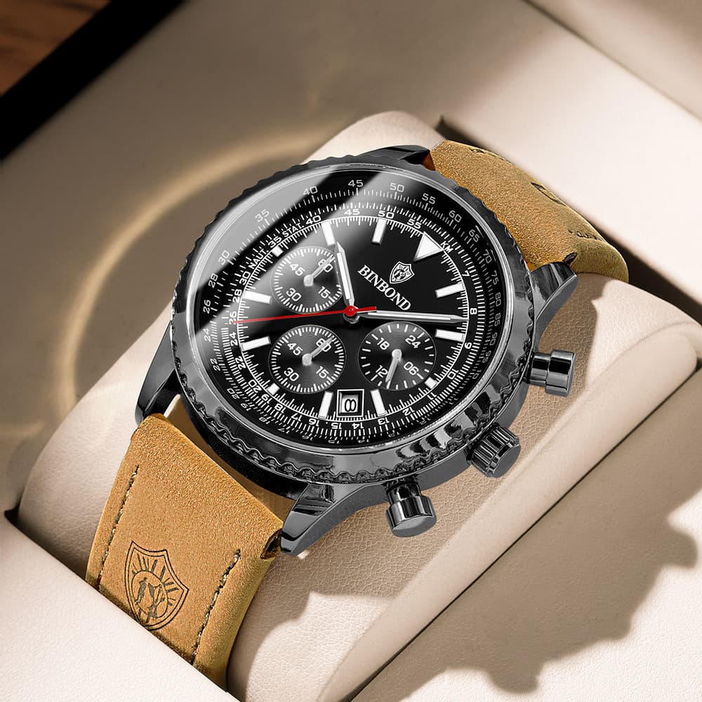 BINBOND Men's Ultra-Thin Business Watch – Waterproof, Luminous, Calendar, Stainless Steel & Leather Strap, photo 8