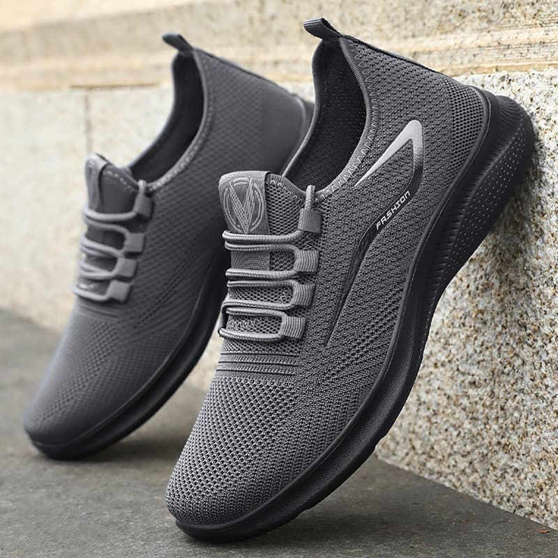 Men's Lightweight Breathable Knit Sneakers – Comfortable Slip-On Casual Shoes, Black/Gray/Royal Blue, Sizes 39-48
