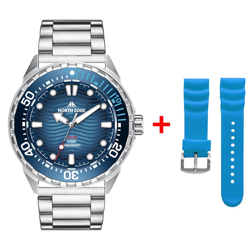 NORTH EDGE TRITON Solar-Powered Stainless Steel Dive Watch – 300m Water Resistant, Glow-in-the-Dark, Silicone Band, photo 7