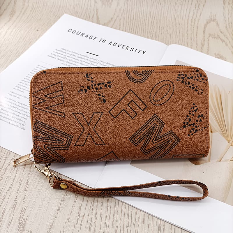 Enfa Women's Long PU Leather Wallet – Letter Print, Zip Closure, Large Capacity Clutch with Wrist Strap, photo 7