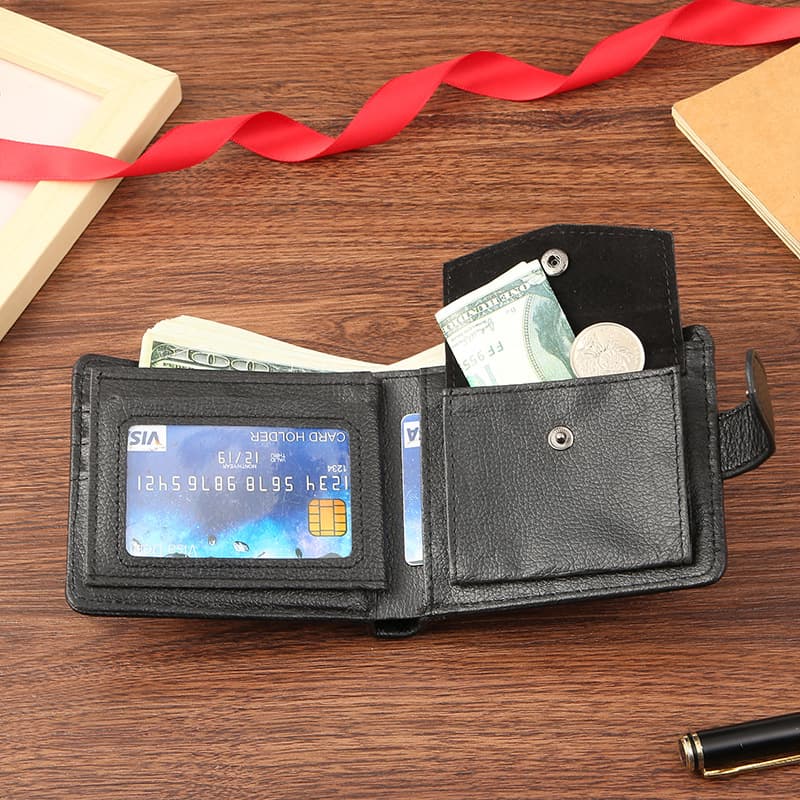 Manufacturer Wholesale: Men's Wallets—PU Leather, Short Style, Export-Grade, Cross-Border, Zipper and Snap Closure, Billfold, Coin Purse with Zipper, photo 3
