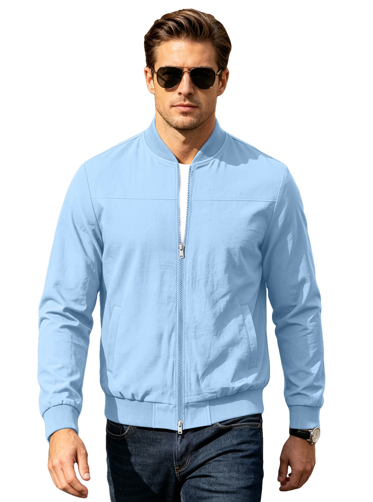 Cross-border AliExpress Men's American-Style Solid-Color Baseball Jacket with Zipper Side Pockets, Aviator Jacket, Outdoor Sports Jacket, photo 9
