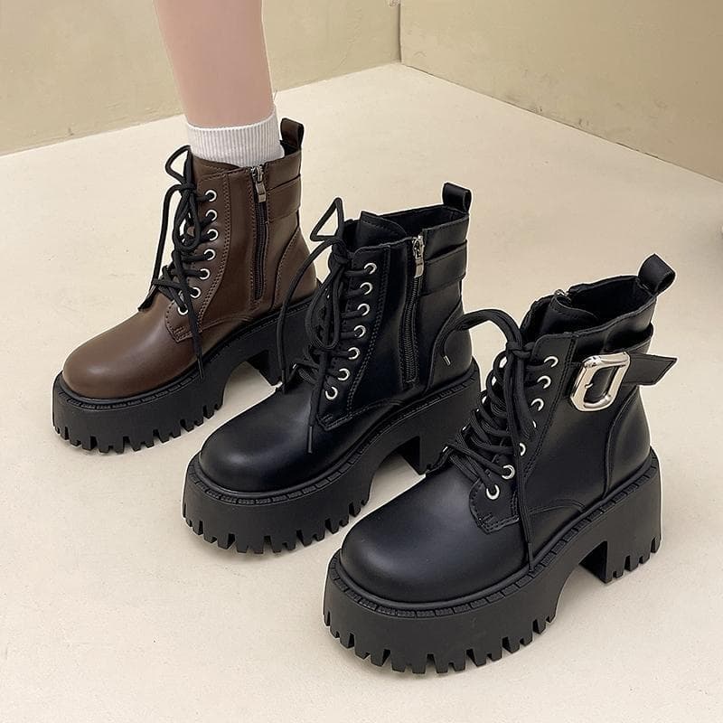 British-Style Dr. Martens Boots: 2024 New Fall/Winter Collection—Thick-Soled, High-Heeled Women's Brown Boots—Best-Selling Short Boots for Petite Women, photo 4