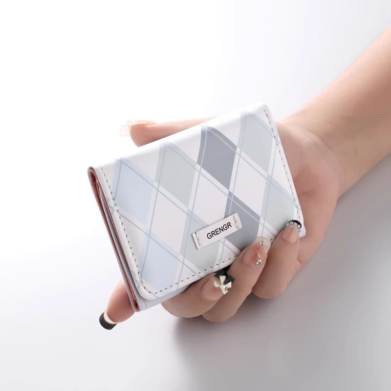 Sea Salt Blue Checkered Wallet—Fresh, Minimalist, Instagram-Style, Korean-Inspired, Multifunctional Student Wallet with Integrated Coin and Card Compartments, photo 3