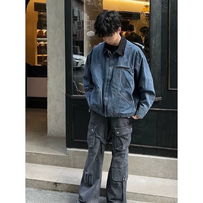 Detroit Blue Men's Vintage-Style Lightweight Work Jacket with Zip Front, photo 4