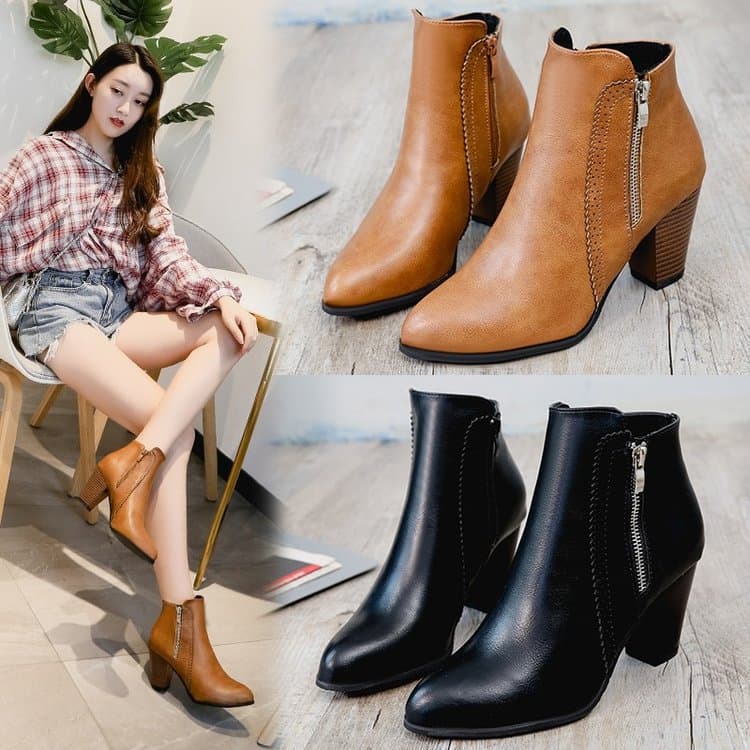 Sizes 35–43: Cross-Border Plus-Size Women's Boots—European-Style Pointed-Toe Chunky-Heel Side-Zip Dr. Martens-Style High-Heel Ankle Boots, Plus-Size Women's Shoes, photo 2