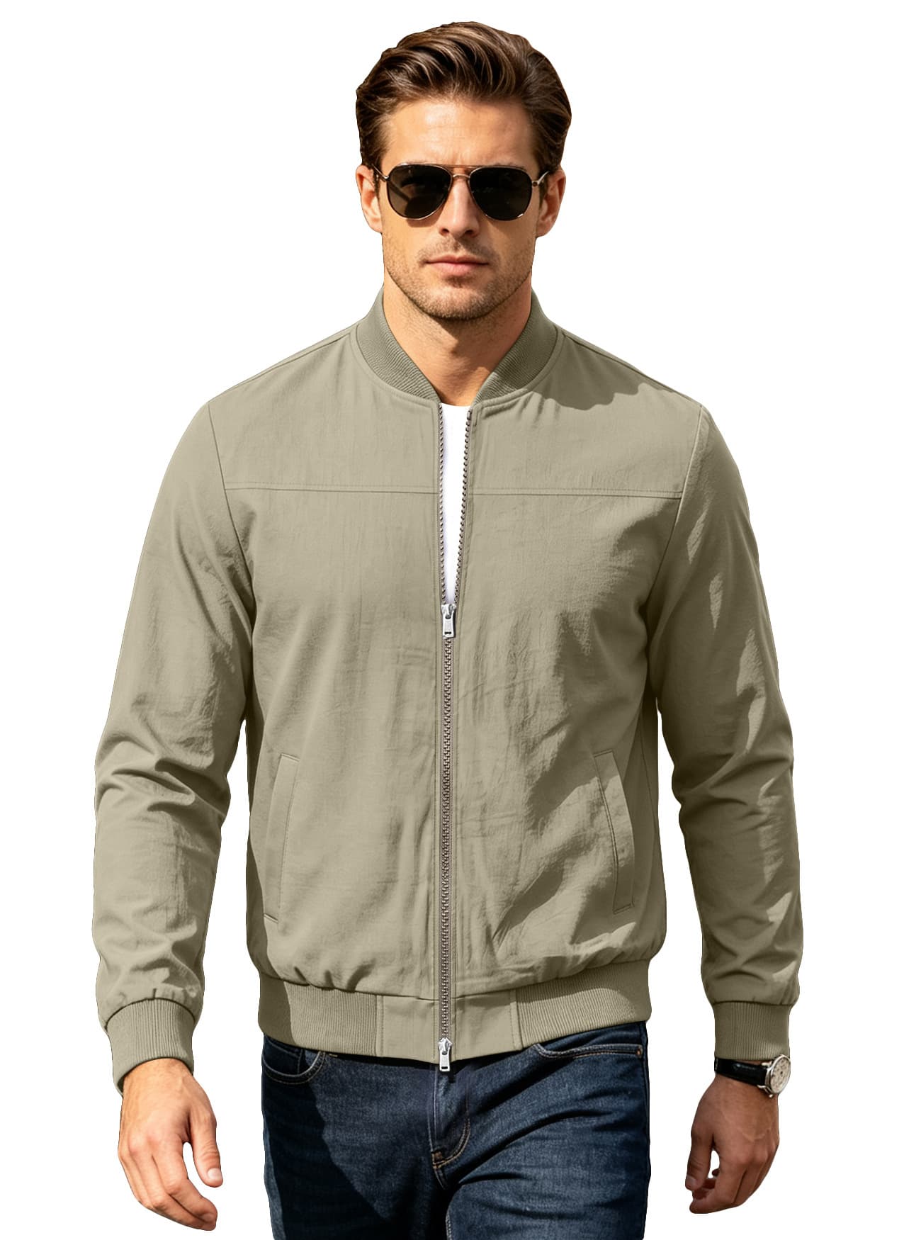 Cross-border AliExpress Men's American-Style Solid-Color Baseball Jacket with Zipper Side Pockets, Aviator Jacket, Outdoor Sports Jacket, photo 7