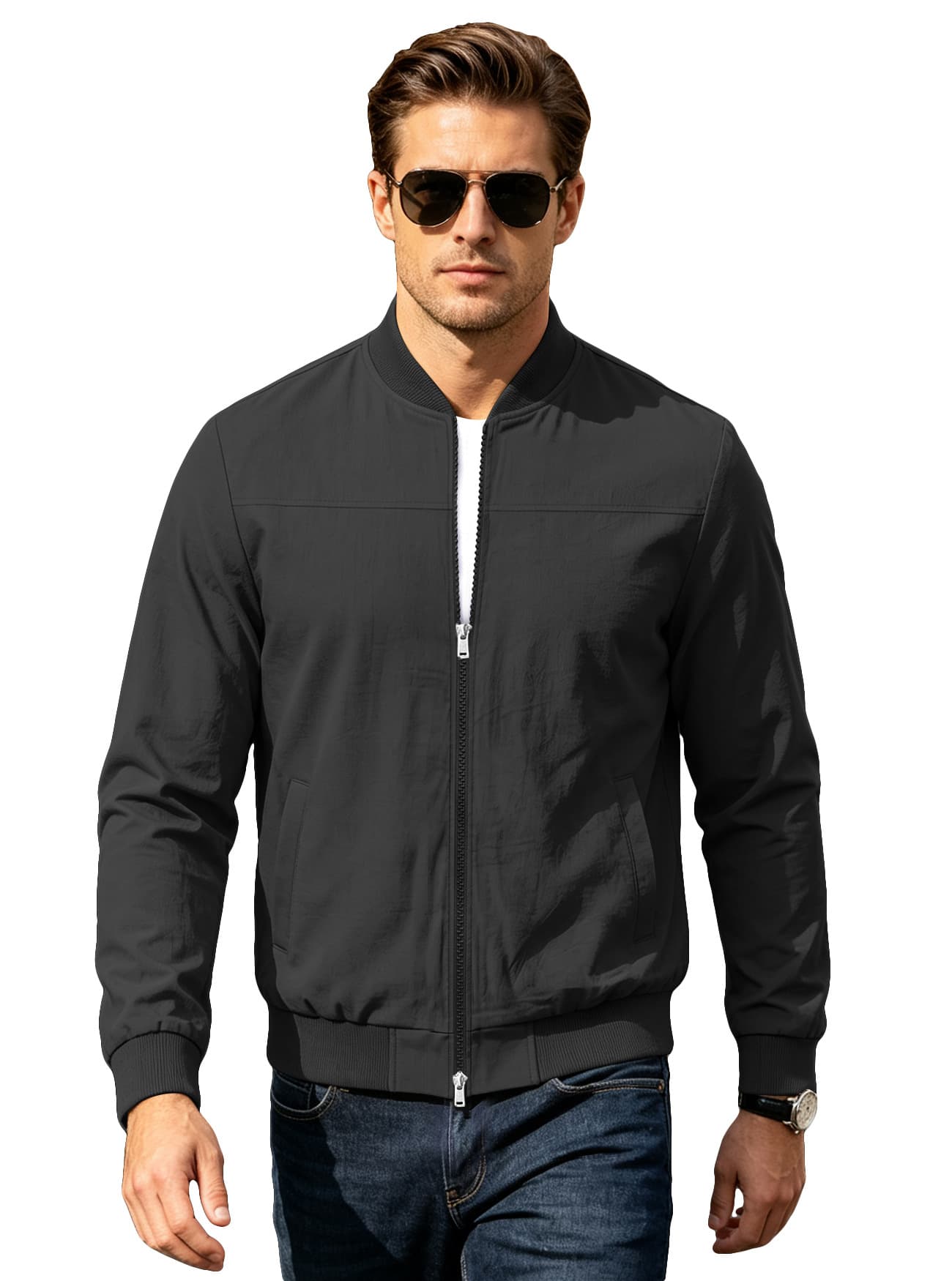 Cross-border AliExpress Men's American-Style Solid-Color Baseball Jacket with Zipper Side Pockets, Aviator Jacket, Outdoor Sports Jacket, photo 10