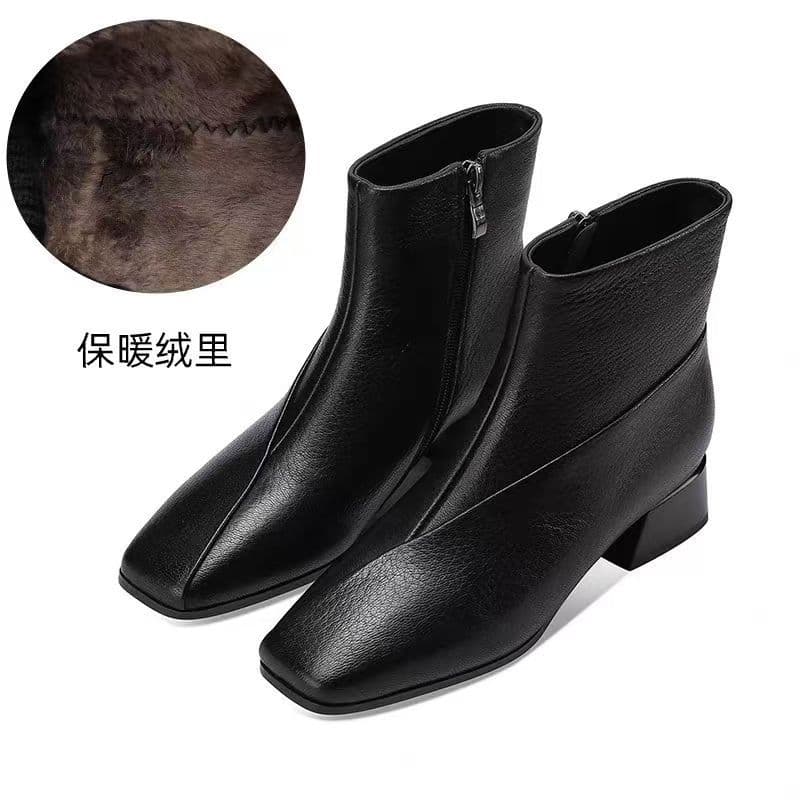 Women's Winter Ankle Boots – Fleece-Lined Soft Microfiber, Mid-Heel Square Toe, Side Zip, photo 9
