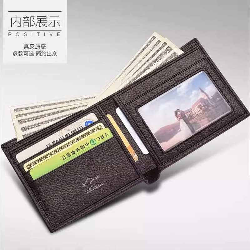 LOCOER Men's Anti-Magnetic PU Leather Wallet – Cowhide Texture, Minimalist Horizontal Design with Multiple Card Slots, photo 4