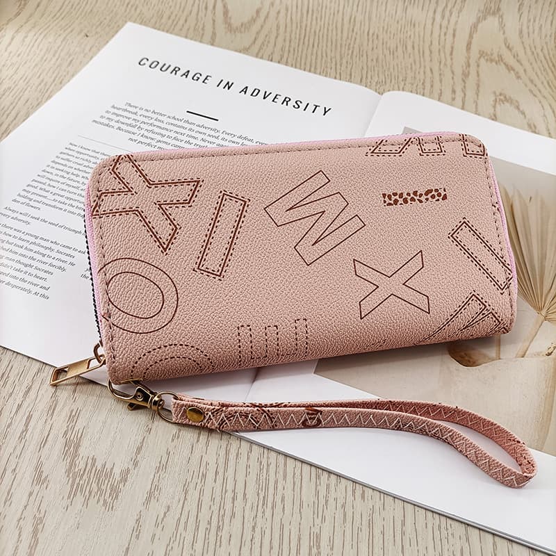 Enfa Women's Long PU Leather Wallet – Letter Print, Zip Closure, Large Capacity Clutch with Wrist Strap, photo 10