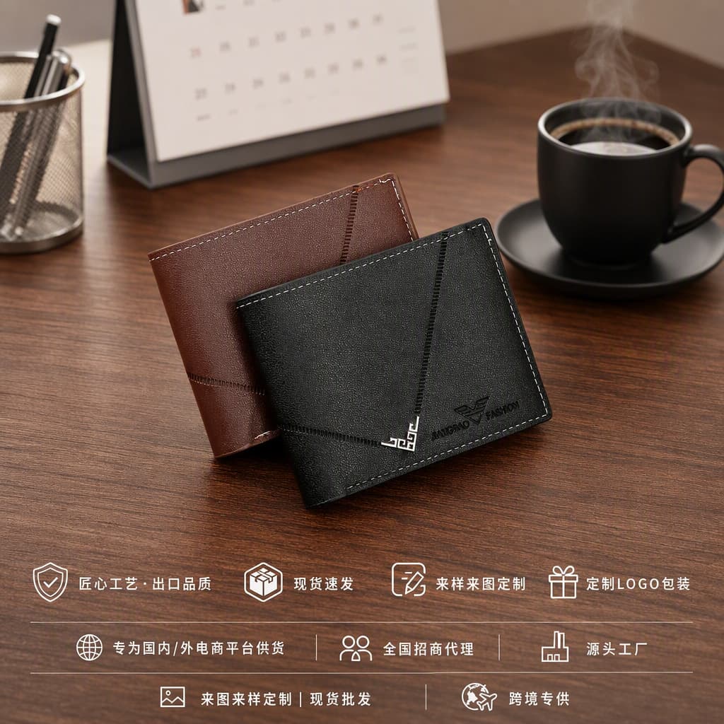New Men's Wallet: Short-Style Wallet for Young Men—Simple and Stylish, Multiple Card Slots, Plain-Weave Design, Horizontal and Vertical Styles, Embossed Leather Wallet