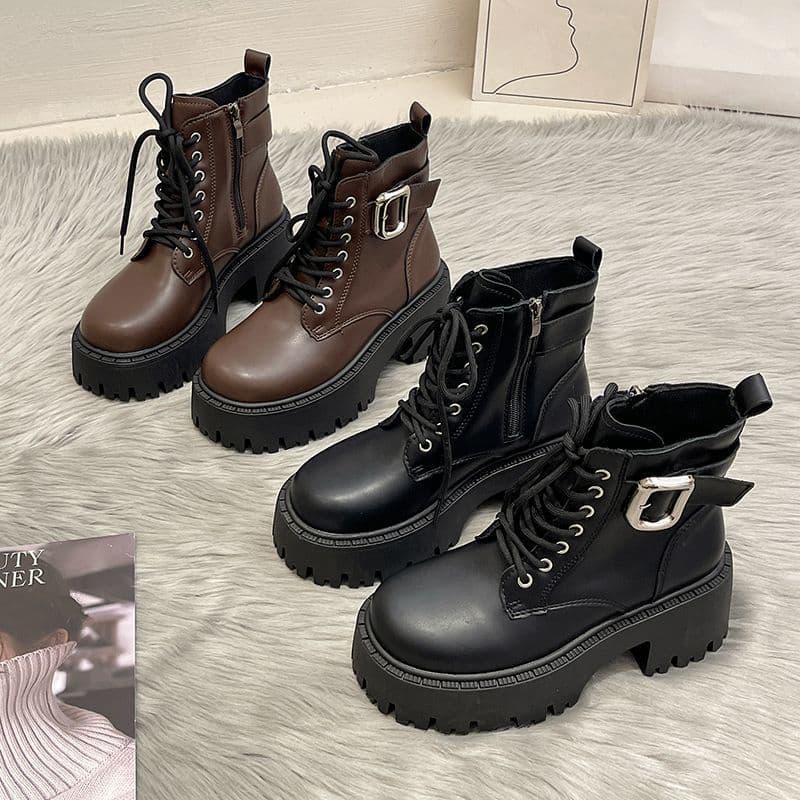 British-Style Dr. Martens Boots: 2024 New Fall/Winter Collection—Thick-Soled, High-Heeled Women's Brown Boots—Best-Selling Short Boots for Petite Women, photo 2