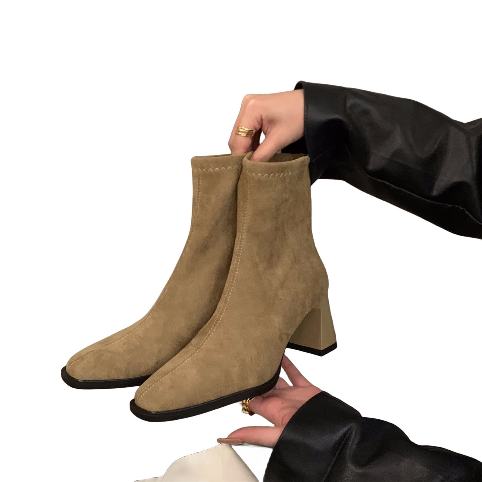 Korean-Style High-Heeled Ankle Boots, Suede Dr. Martens-Style Women's Shoes—2025 New Fall/Winter Collection: Fleece-Lined, Square-Toe, Slim-Fit Short Boots, photo 5