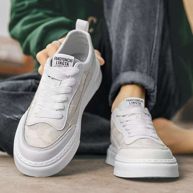 Men's Breathable Canvas Sneakers – Lightweight Non-Slip Casual Shoes with Height-Boosting Sole (Black/Beige), photo 3
