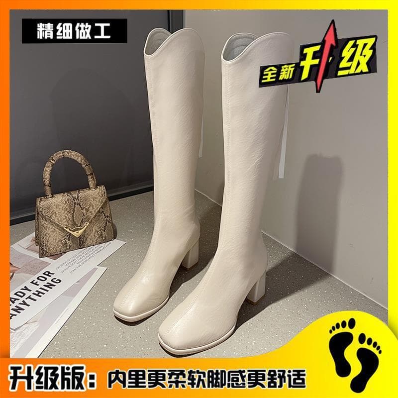 Women's White Knee-High Boots: 2025 Fall/Winter New Arrivals—Fleece-Lined High-Heeled Boots, British-Style Riding Boots for Women, photo 7