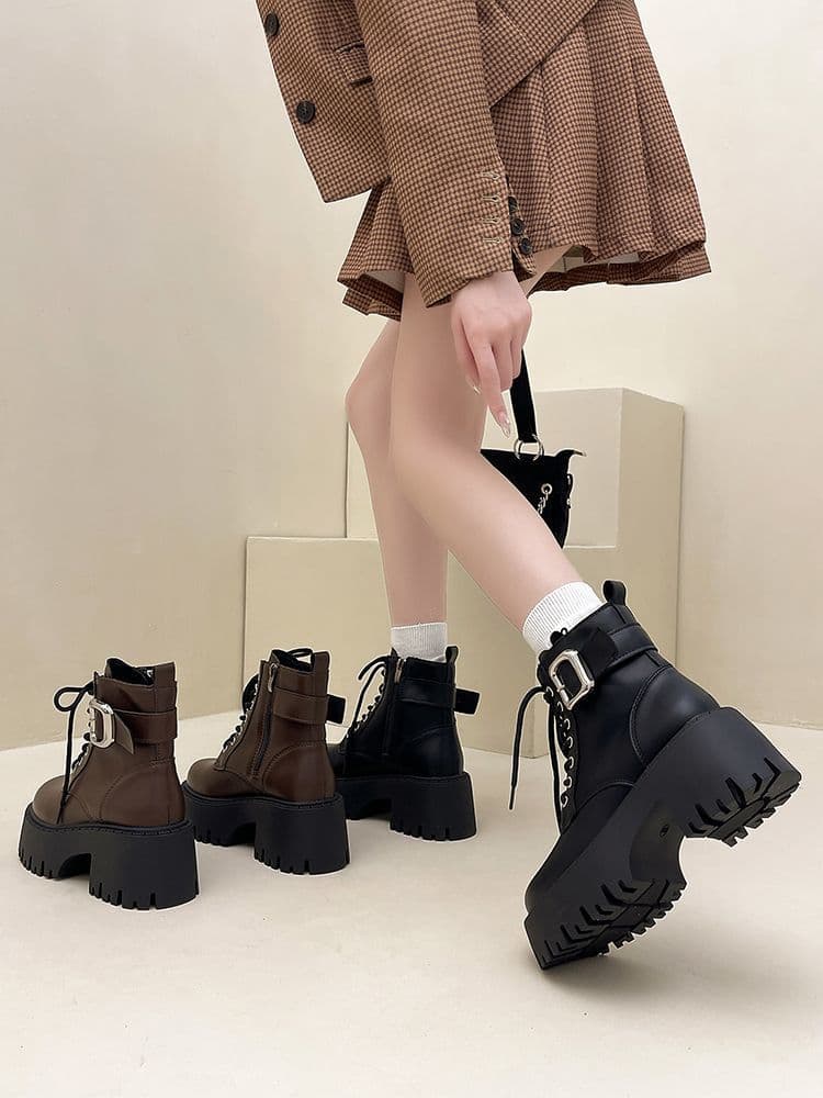 British-Style Dr. Martens Boots: 2024 New Fall/Winter Collection—Thick-Soled, High-Heeled Women's Brown Boots—Best-Selling Short Boots for Petite Women, photo 5