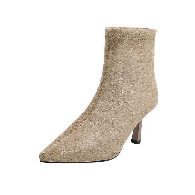 Chic Pointed-Toe Stretch Slimming Boots, French-Style Nude Boots, New Fall/Winter Collection, Elegant Single-Boots, Fleece-Lined, Back-Zip Short Boots for Women, photo 5