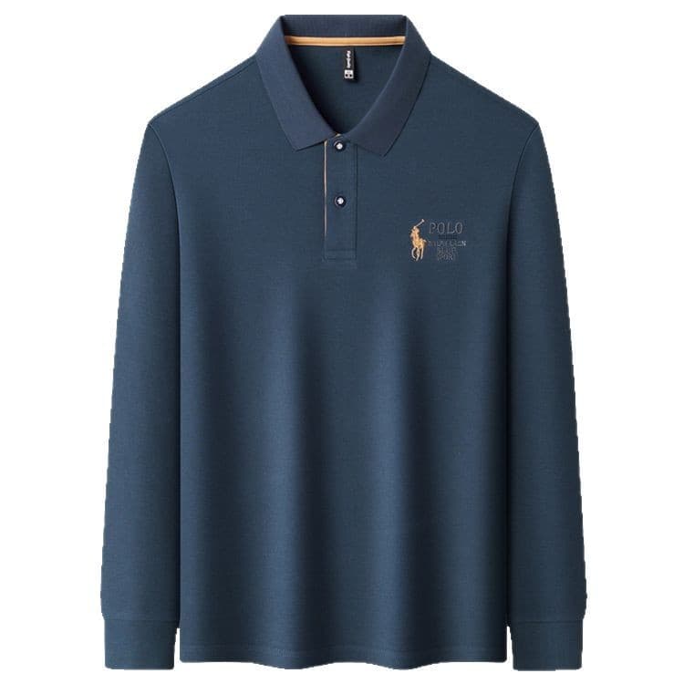 Fall Long-Sleeve Polo Shirt for Men: Business-Casual, Versatile, for Middle-Aged Men, with 10,000-Stitch Embroidery and a Turn-Down Collar—Exclusively for Cross-Border Sales, photo 5