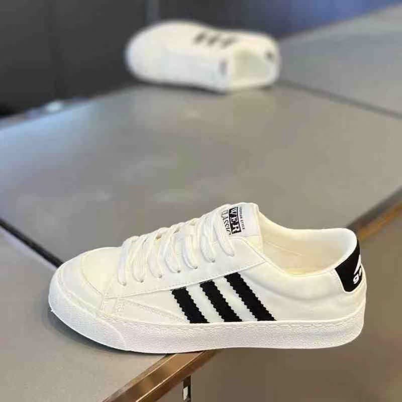 Men's Low-Top Canvas Sneakers – Breathable Lightweight Casual Shoes with Soft Rubber Sole, Three Stripes, White/Black/Black & White, Sizes 38-43
