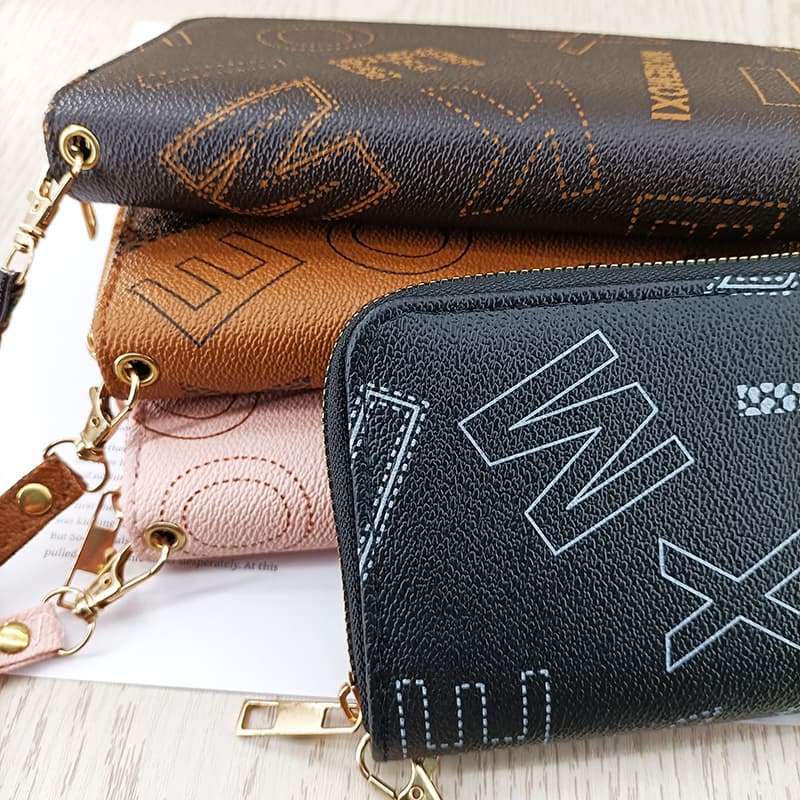 Enfa Women's Long PU Leather Wallet – Letter Print, Zip Closure, Large Capacity Clutch with Wrist Strap, photo 3