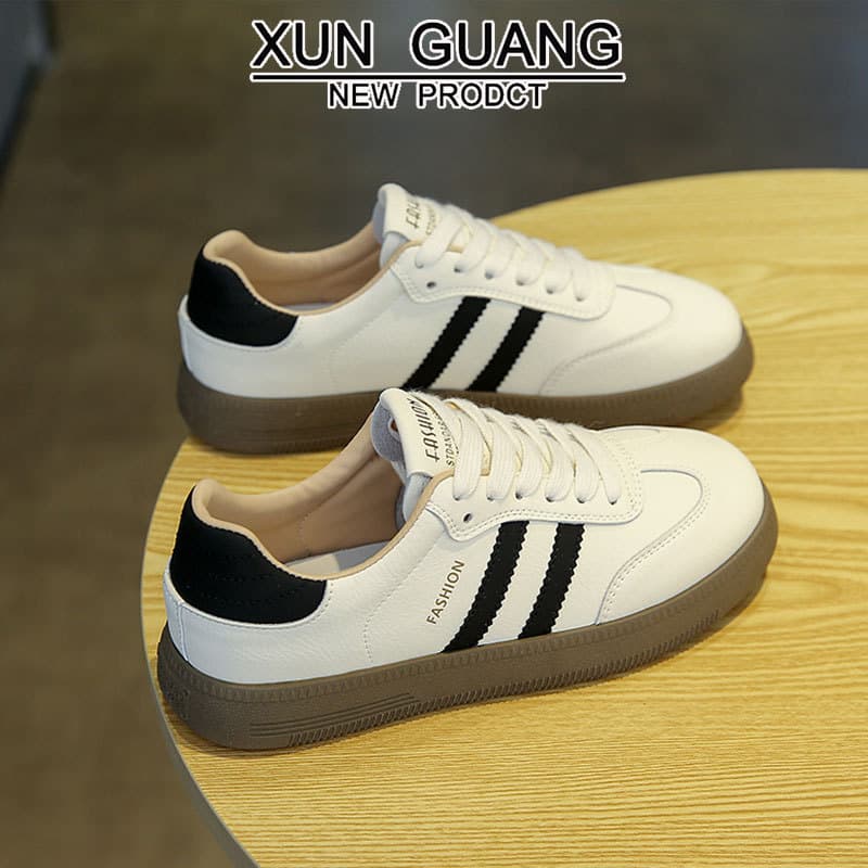 Genuine Cowhide Forrest Gump Sneakers for Women – 2025 Breathable White Casual Shoes, Silver & Black
