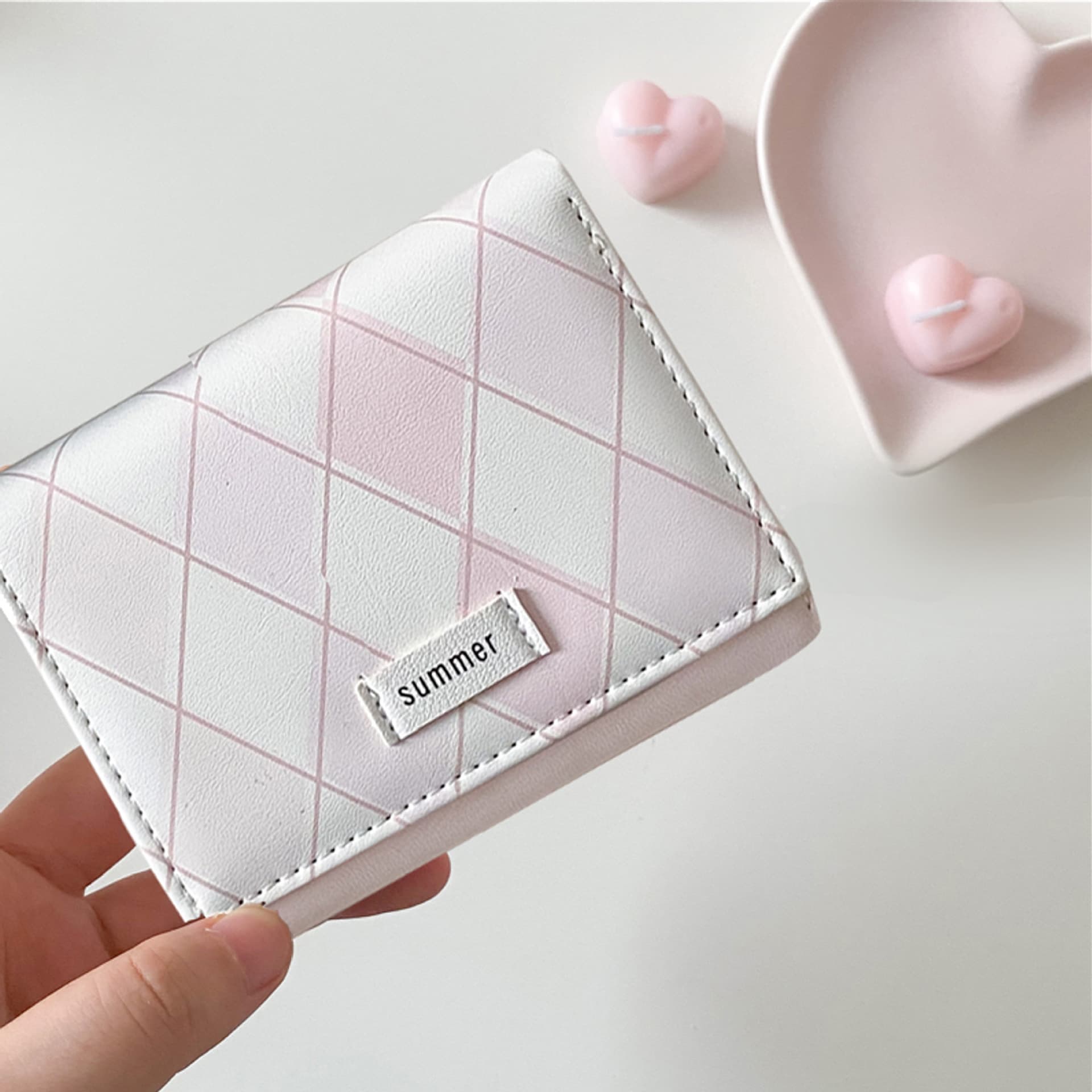 Sea Salt Blue Checkered Wallet—Fresh, Minimalist, Instagram-Style, Korean-Inspired, Multifunctional Student Wallet with Integrated Coin and Card Compartments, photo 6