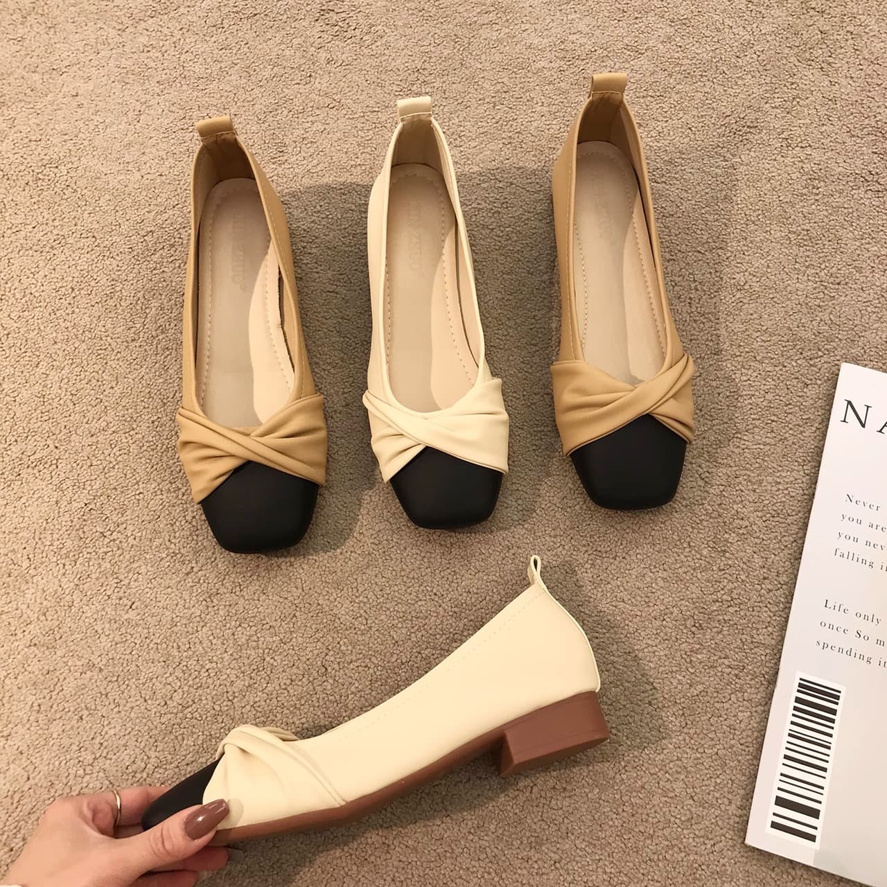 Women's Soft-Sole Pointed Toe Flats & Mules – Chunky Heel Casual Shoes in Beige or Khaki, photo 2