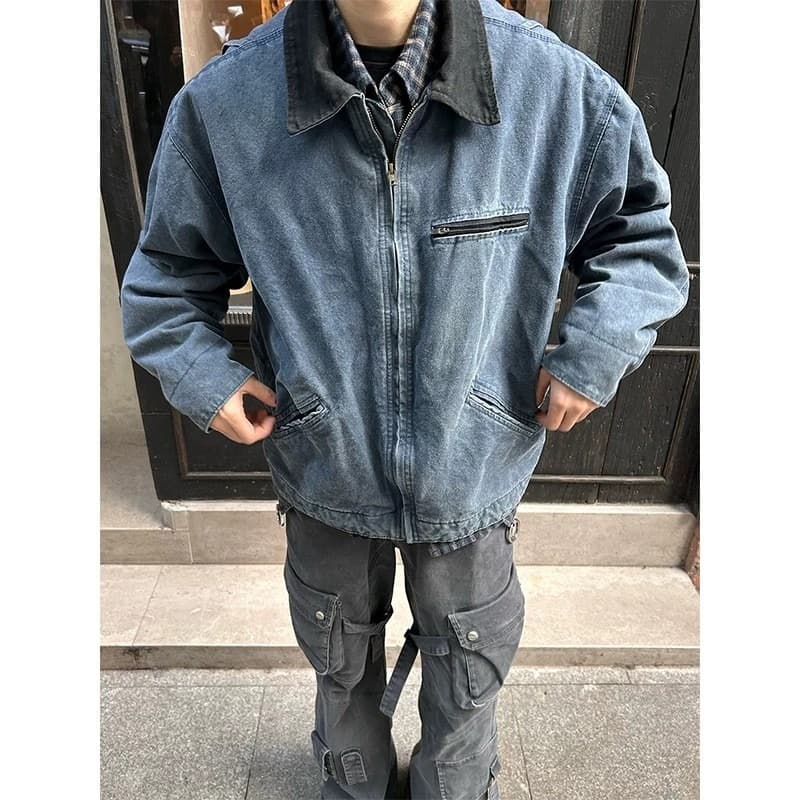 Detroit Blue Men's Vintage-Style Lightweight Work Jacket with Zip Front, photo 6