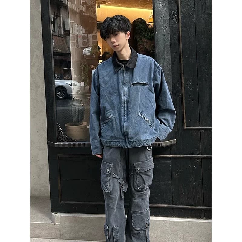 Detroit Blue Men's Vintage-Style Lightweight Work Jacket with Zip Front, photo 2