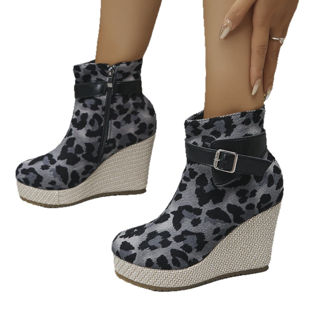 Cross-Border Plus-Size Wedge Shoes for Women: New Fall/Winter Fashionable Round-Toe Chunky-Heel Retro High-Heel Ankle Boots—In Stock for Cross-Border Shipping, photo 5