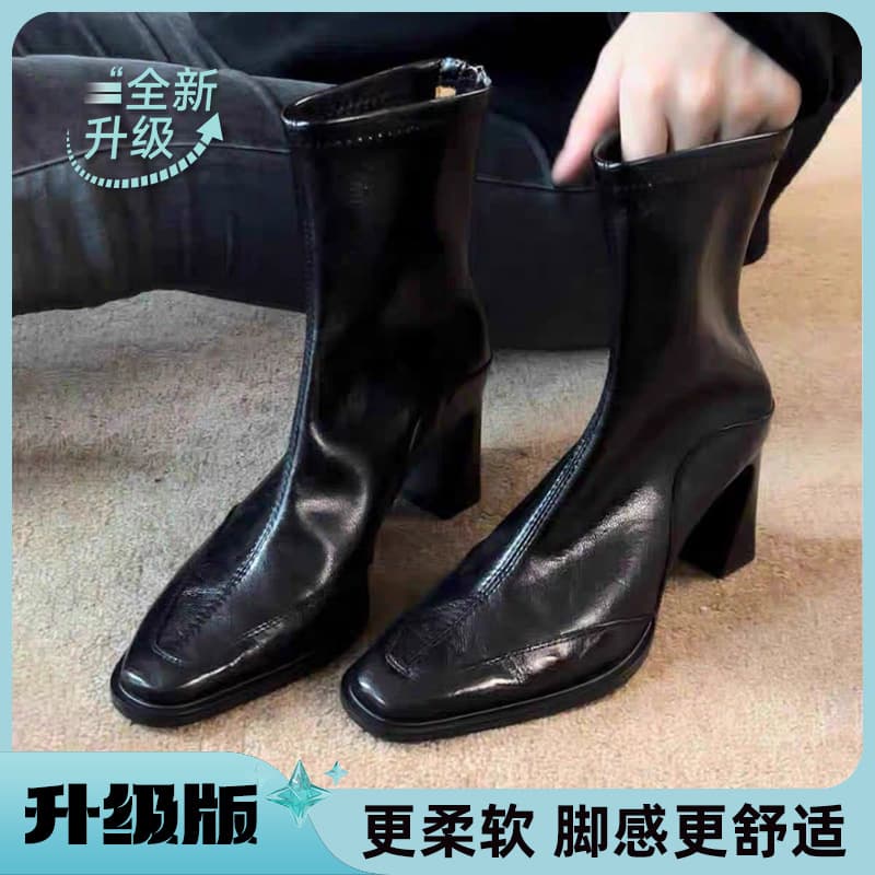 Short Mid-Calf Boots, High-Heeled Square-Toe Slim Boots, Women's Short Boots, Chunky-Heeled Retro Dr. Martens, British-Style Short Boots, photo 7