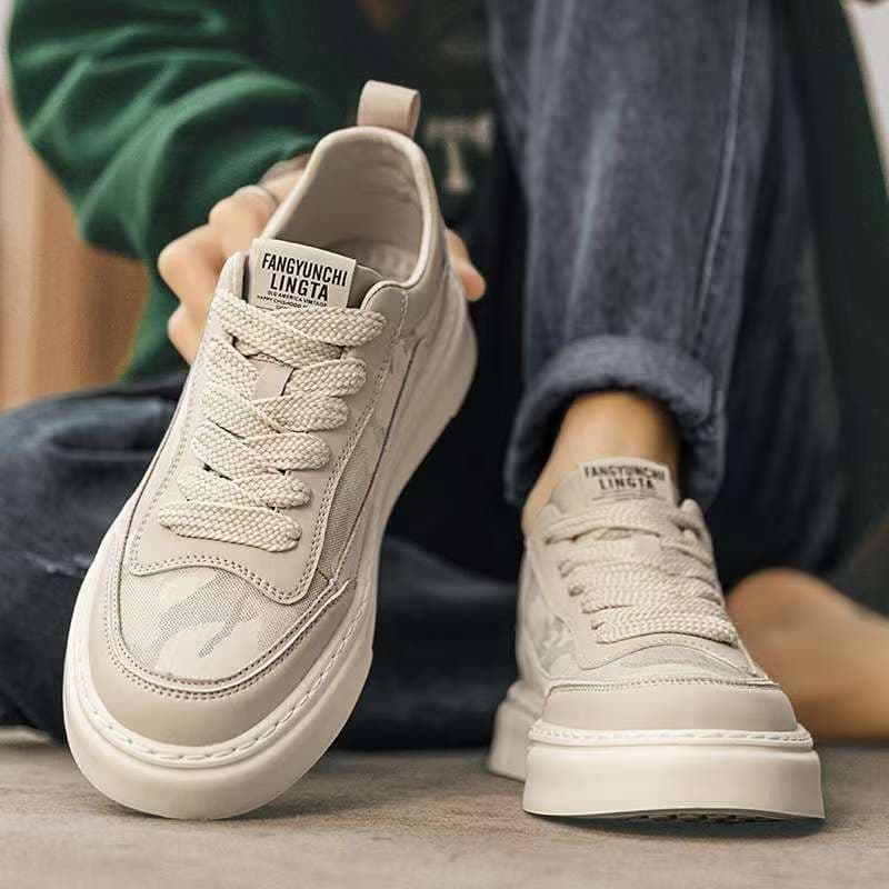 Men's Breathable Canvas Sneakers – Lightweight Non-Slip Casual Shoes with Height-Boosting Sole (Black/Beige), photo 5